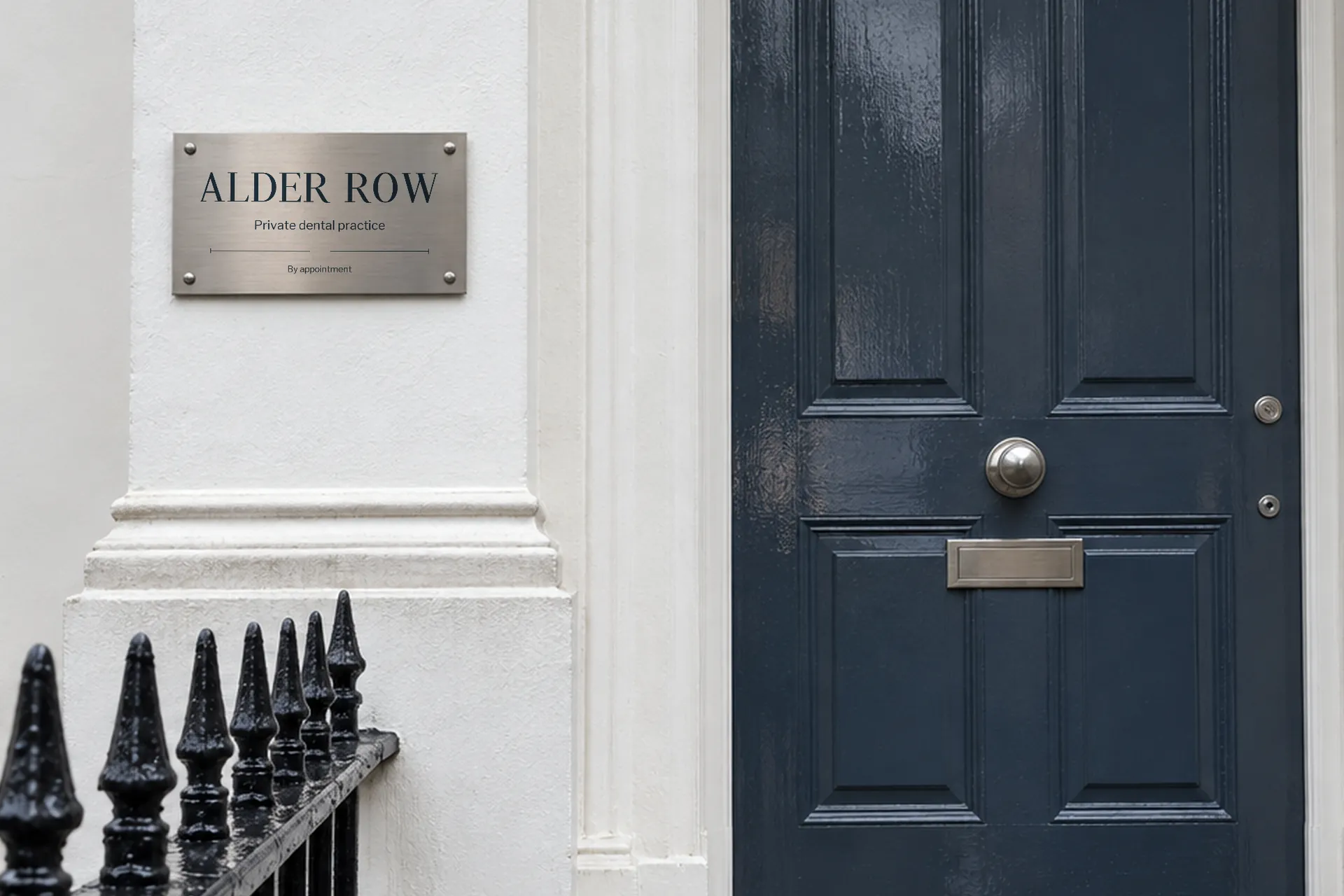 Practice signage in its architectural setting