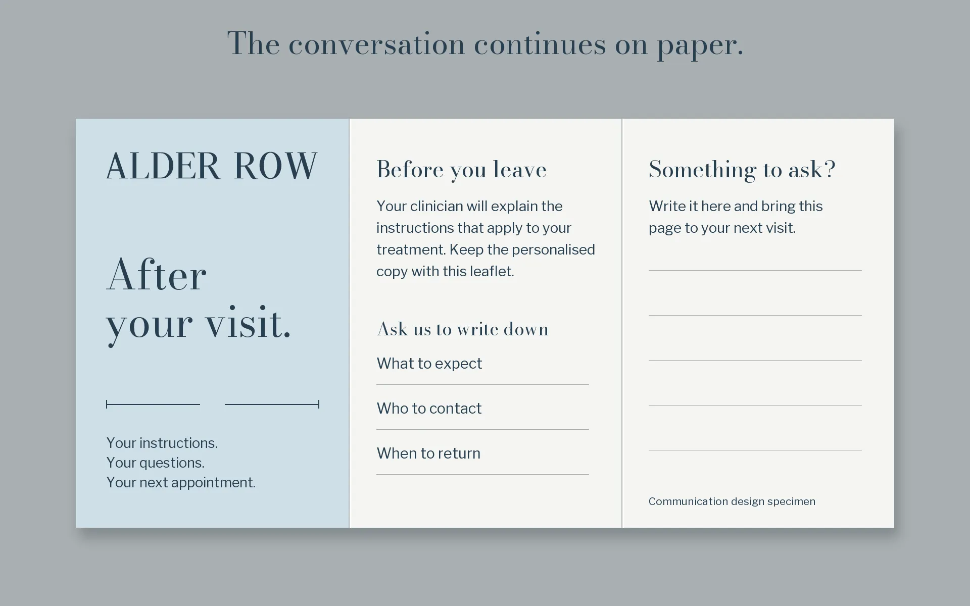 Aftercare information and printed materials