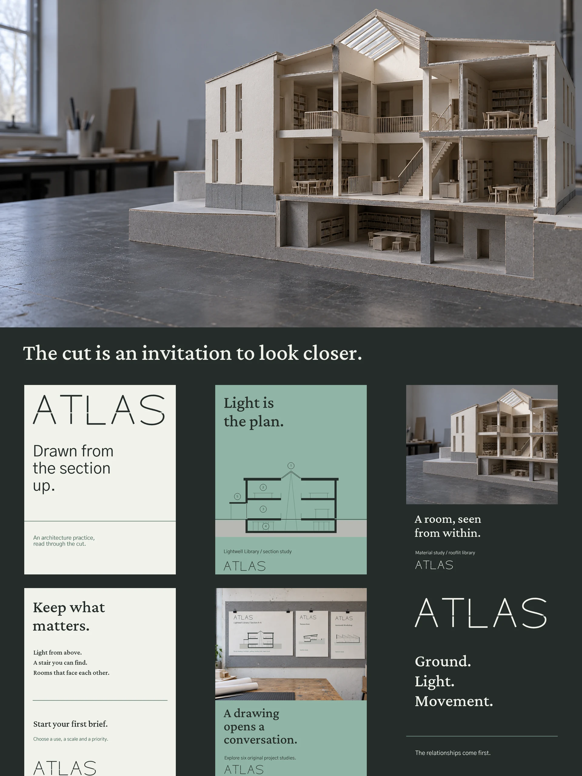 Original section model photography and six editorial social layouts