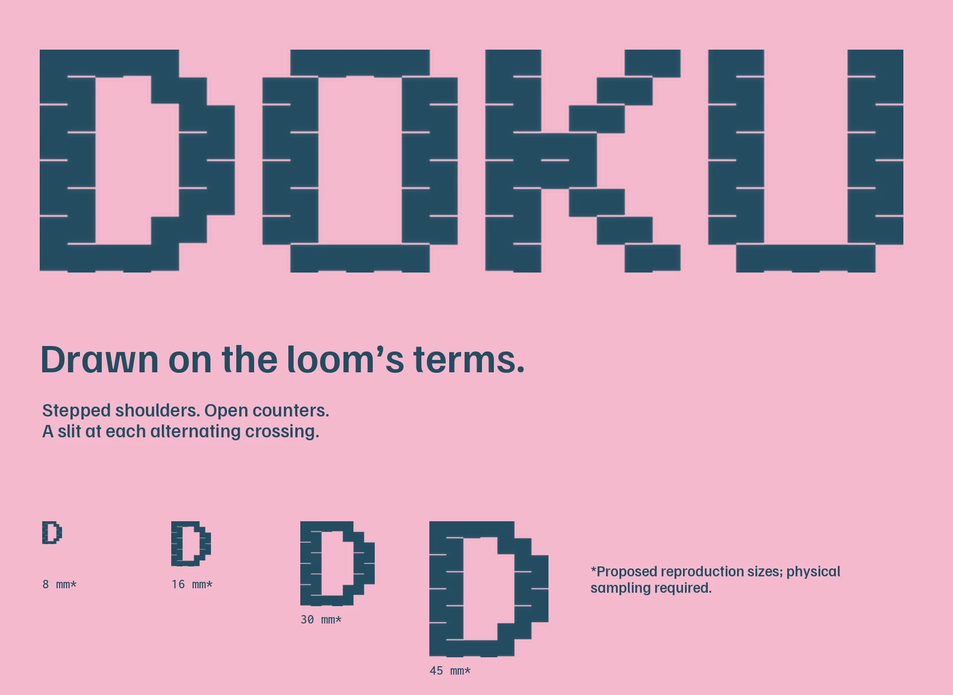 Drawn DOKU wordmark and proposed small-size D specimens