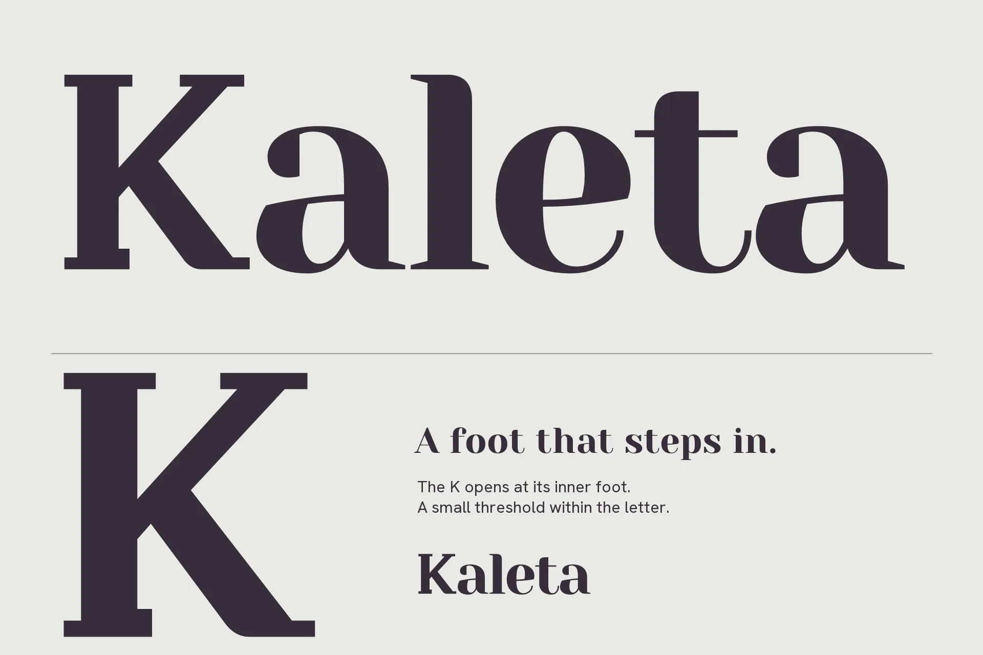 Kaleta lettering and open letter counters