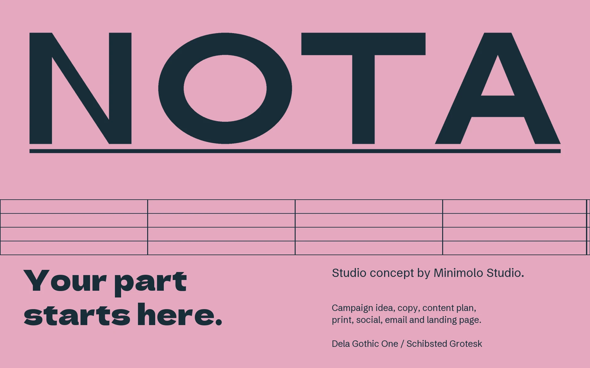 NOTA closing wordmark with studio, scope and type credits