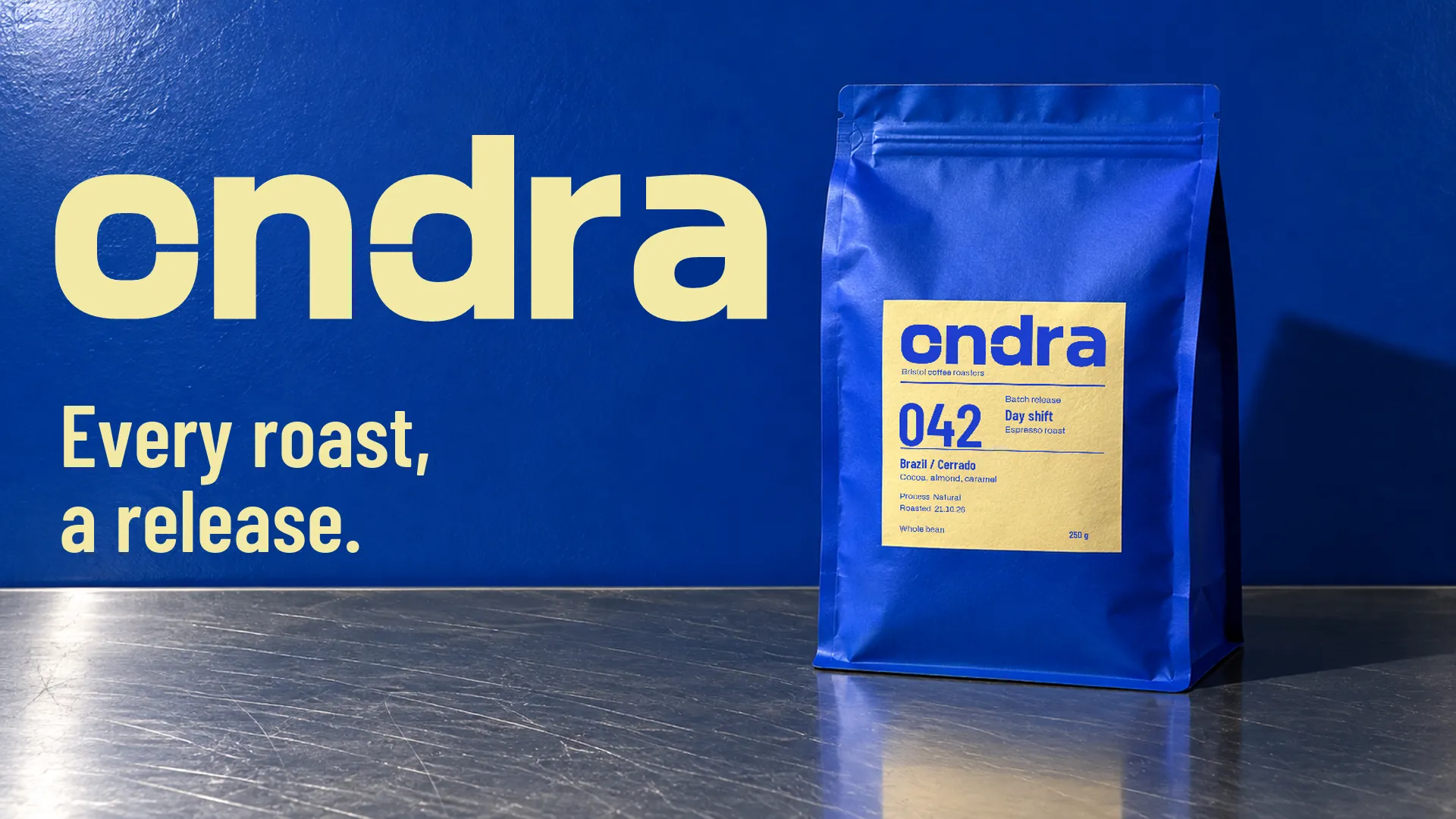 Ondra wordmark and coffee packaging