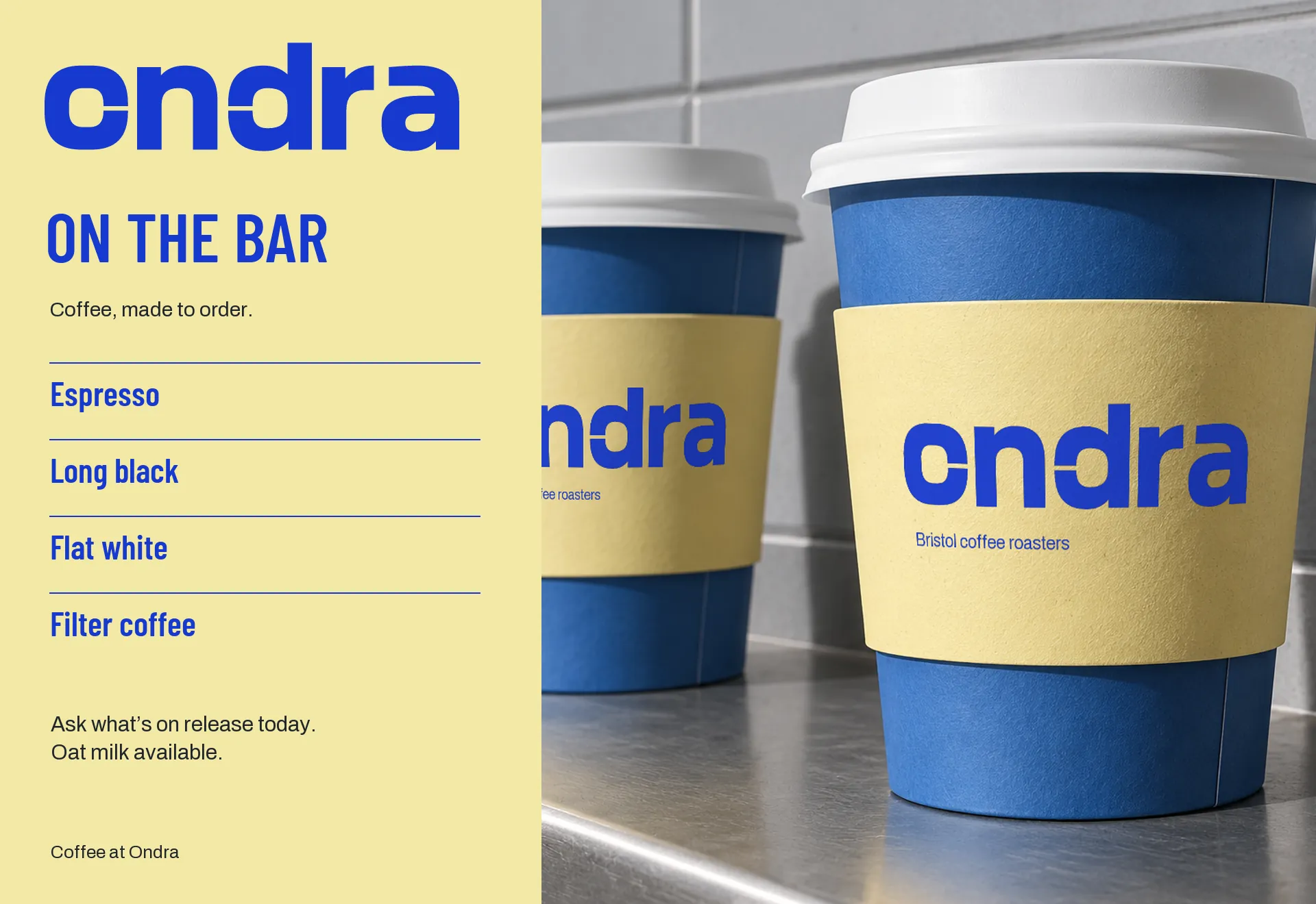 Ondra identity at the café counter