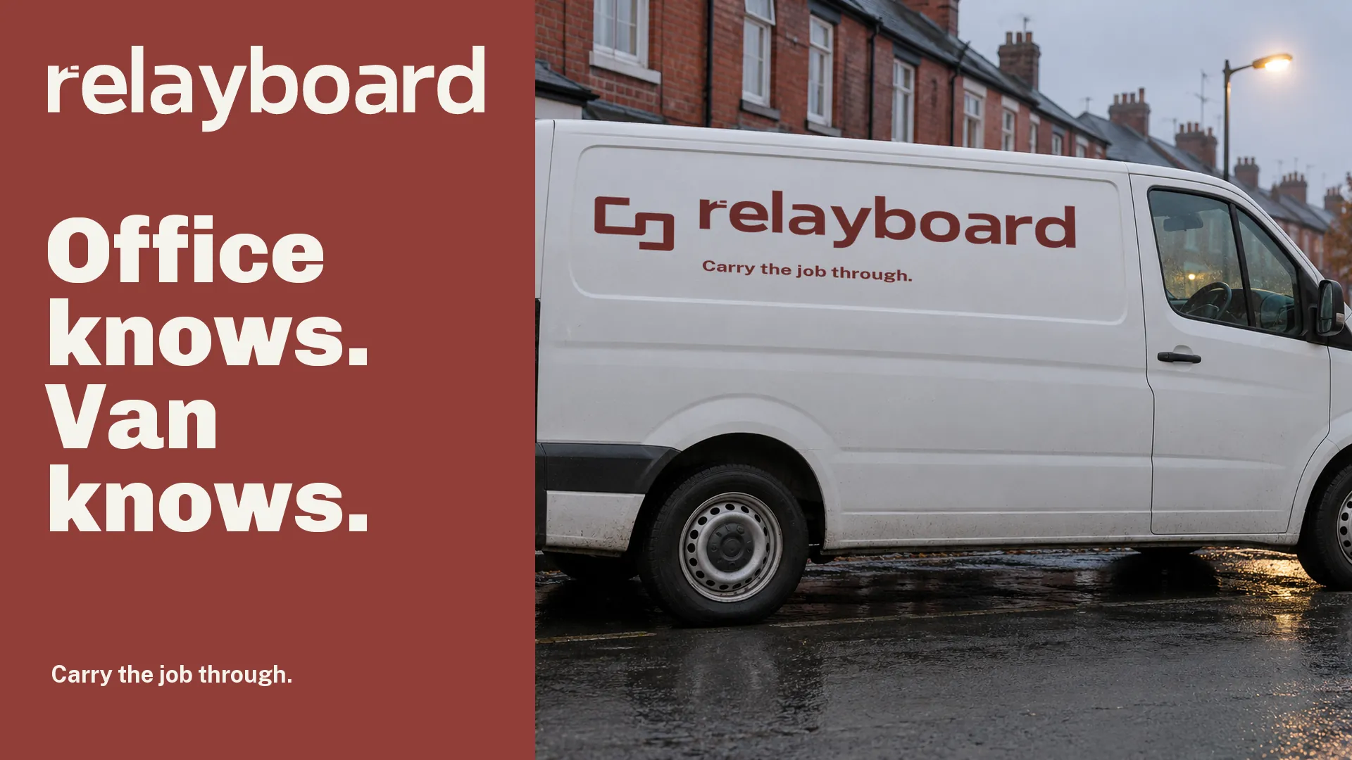 Relayboard wordmark and working street scene