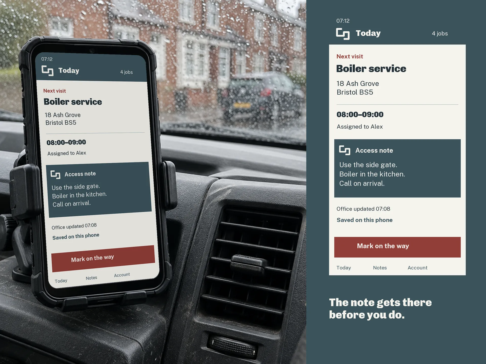 Job app in a parked van cab