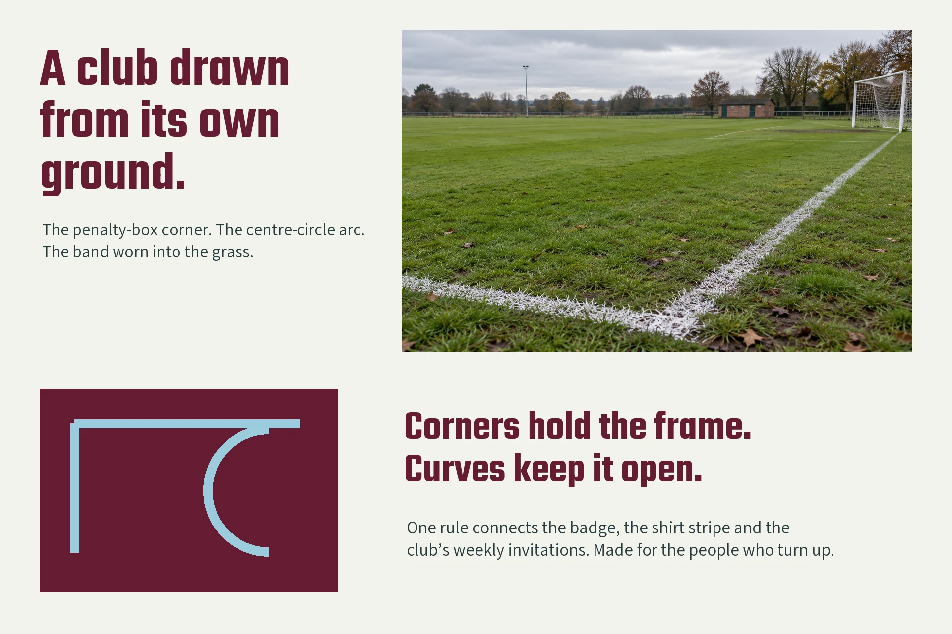 Pitch corners and arcs become the club geometry