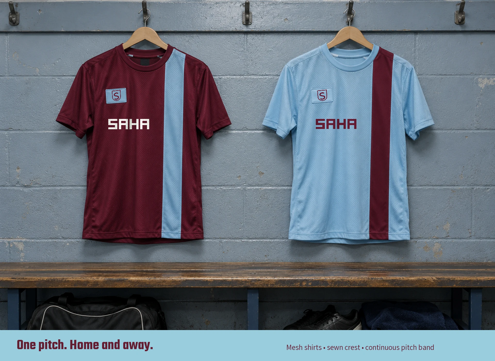 Home and away shirts in the changing room
