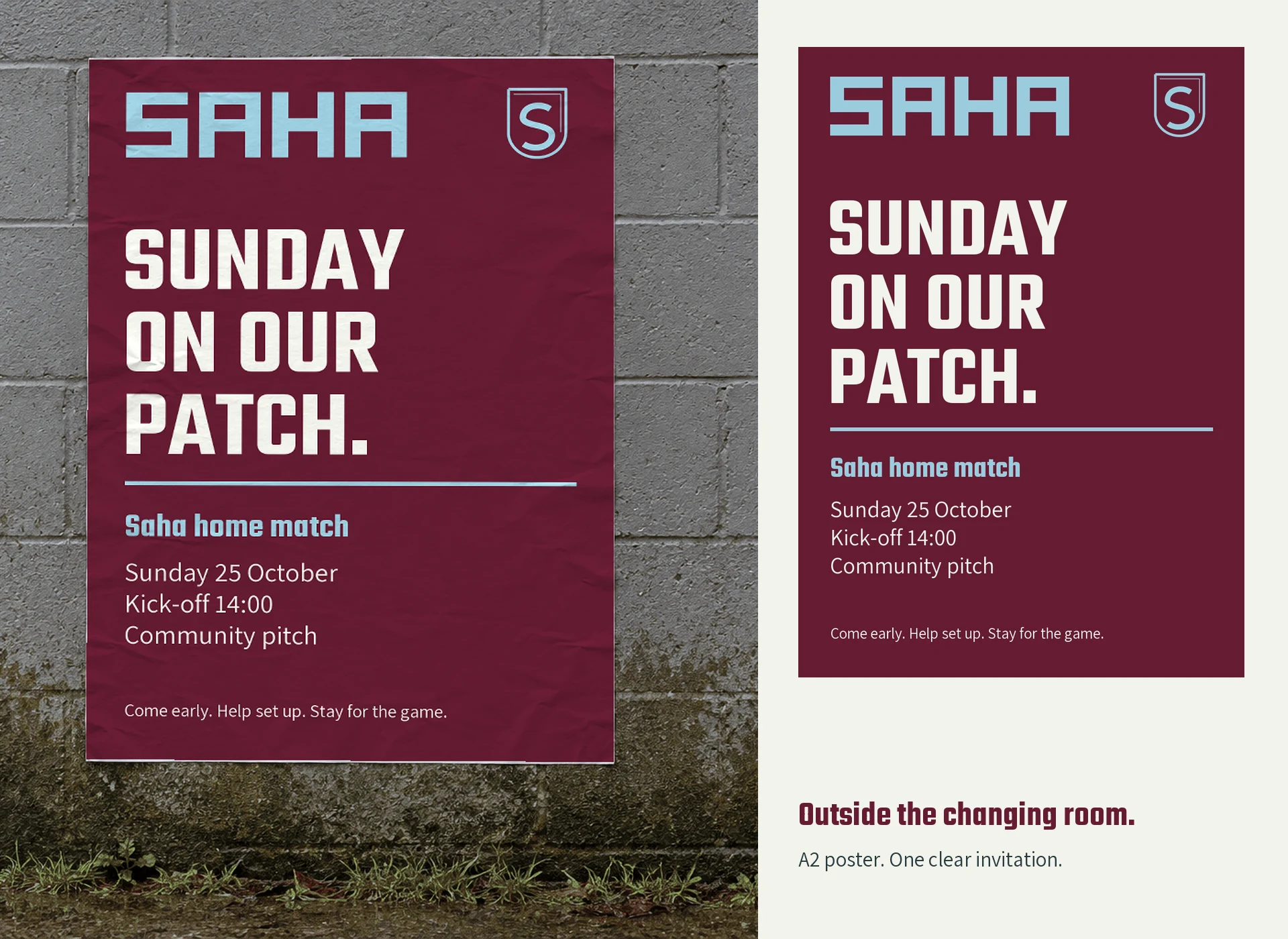 Matchday poster applied to the changing-room wall