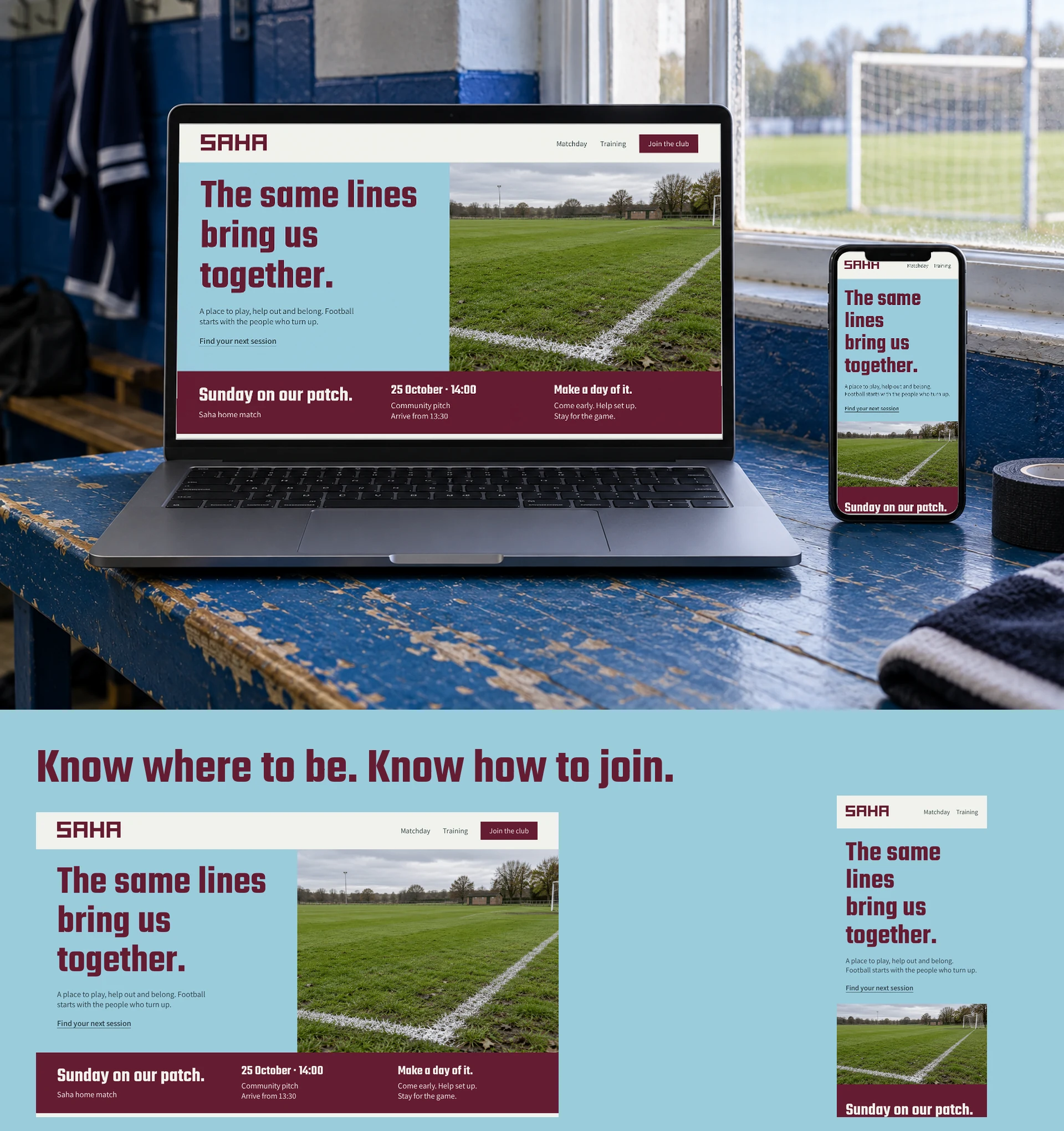 Responsive club website on laptop and phone